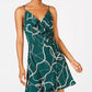 Vestido curto com alças finas e babados, estampado, gola V, estilo envelope falso, verde, tamanho 1, da Teeze Me para mulheres