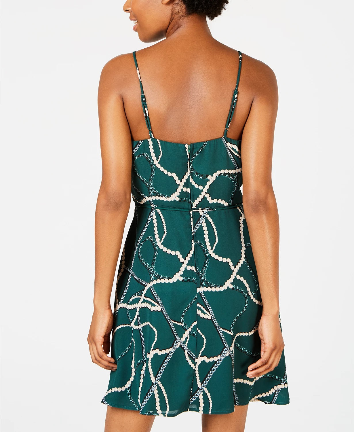 Vestido curto com alças finas e babados, estampado, gola V, estilo envelope falso, verde, tamanho 1, da Teeze Me para mulheres