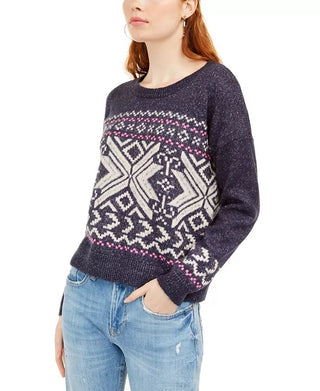 Hippie Rose Junior's Fair Isle Sweater Purple Size Medium