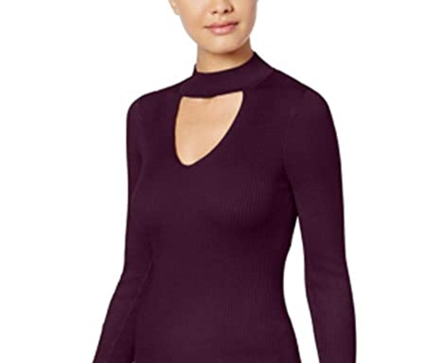 Suéter Hippie Rose Juniors com gola falsa e recorte roxo, tamanho médio