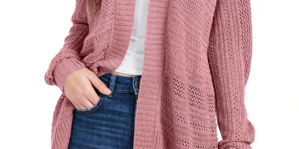 Cardigan Hippie Rose Junior com manga dolman texturizada, roxo, tamanho extragrande