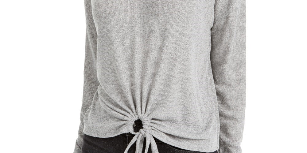 Top Hippie Rose Junior com decote em V e bainha amarrada, cinza, tamanho grande