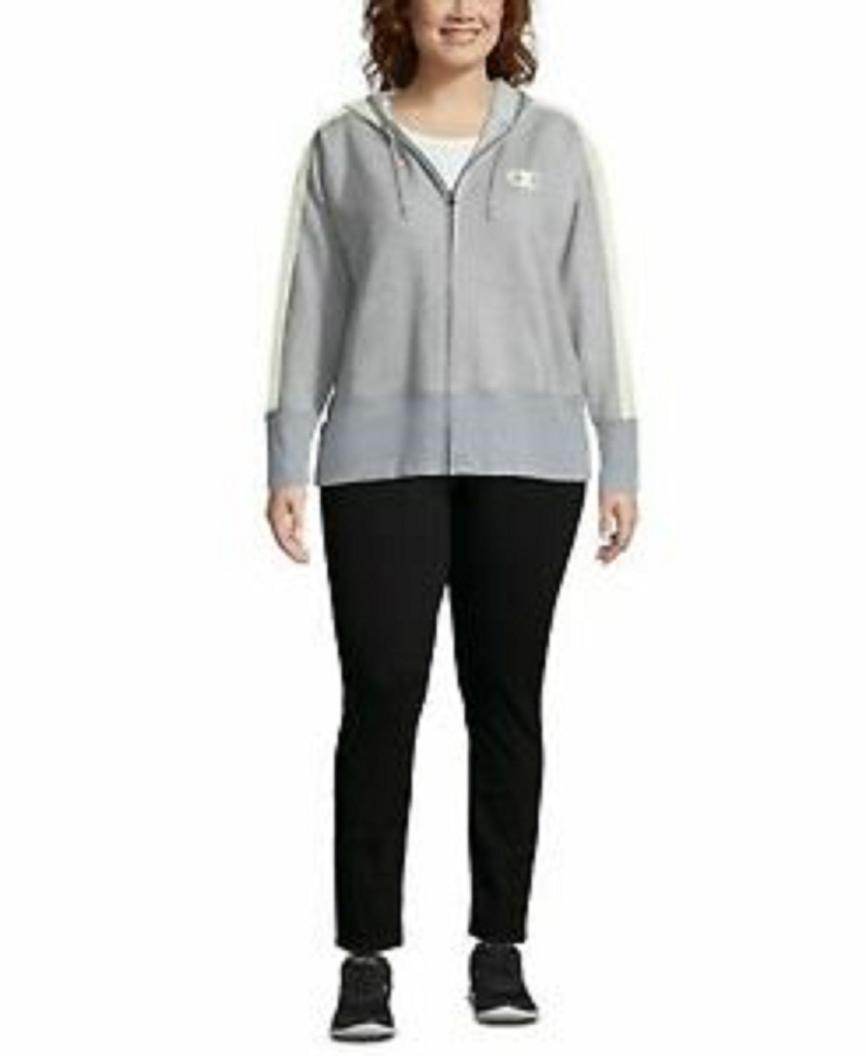 Moletom com capuz Champion Heritage Herringbone com zíper, cinza, tamanho extra grande, feminino