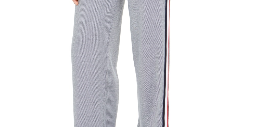 Calça de moletom feminina Tommy Hilfiger Sport Side Stripe Azul Tamanho Grande