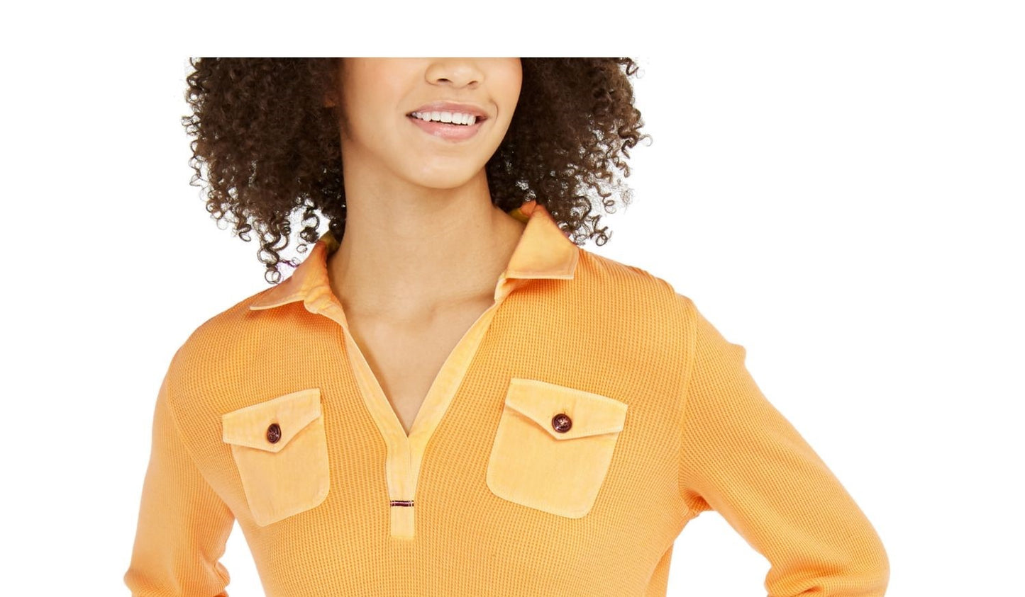 Blusa feminina Tommy Hilfiger Waffle Knit manga comprida gola alta amarela tamanho GG