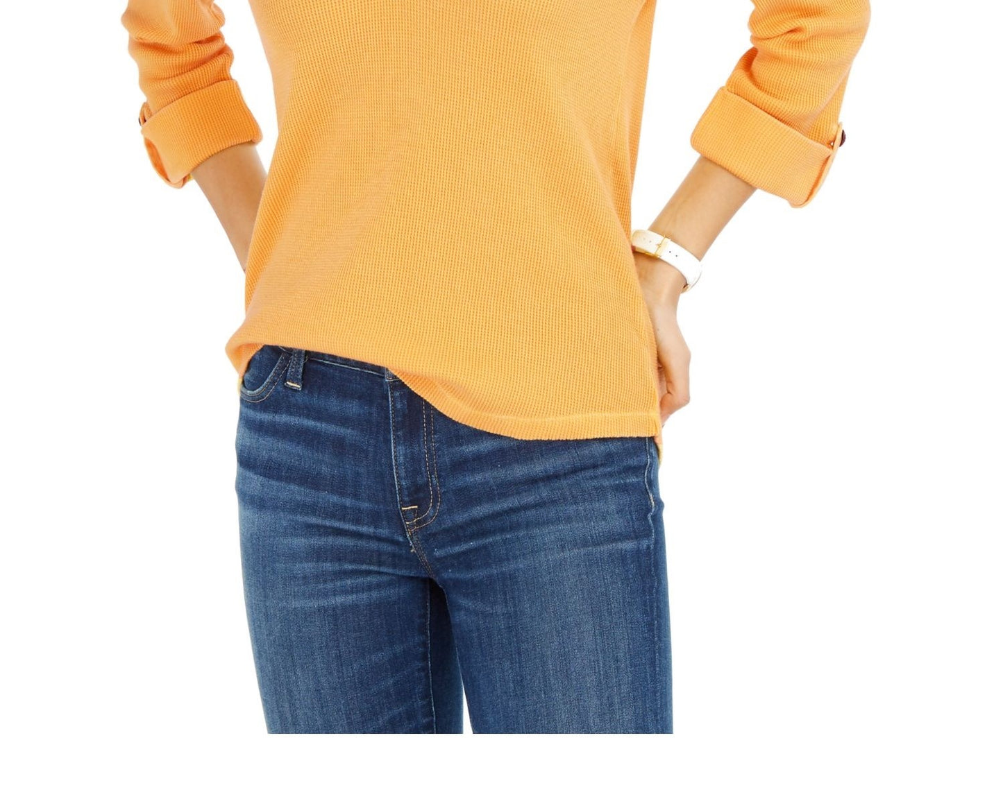 Blusa feminina Tommy Hilfiger Waffle Knit manga comprida gola alta amarela tamanho GG