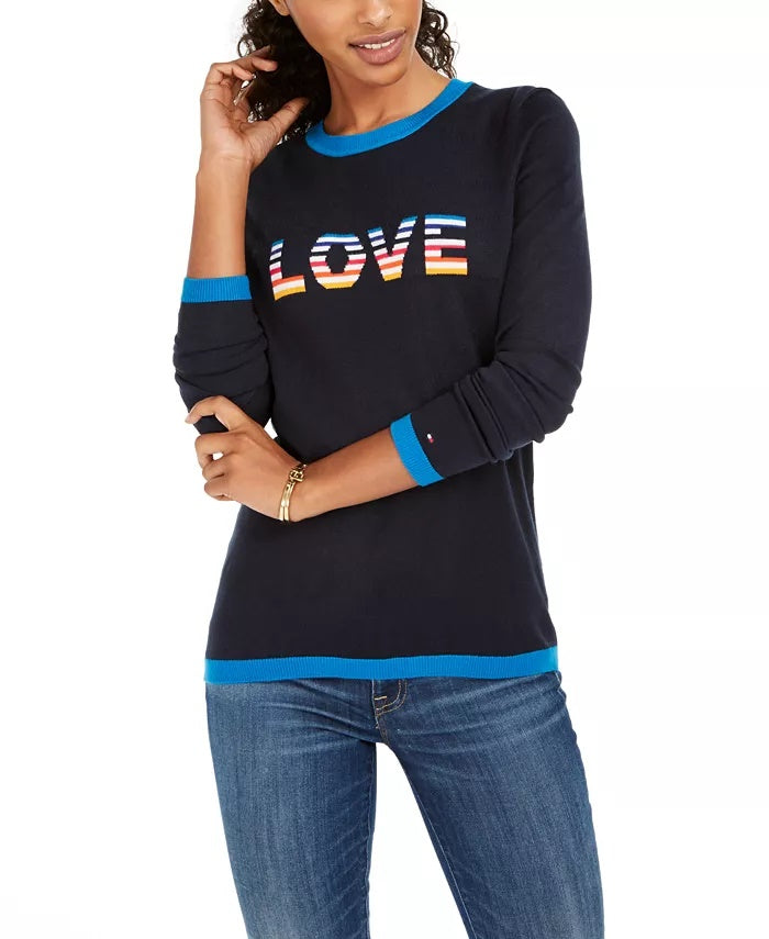 Suéter Tommy Hilfiger Rainbow Love Ringer Feminino Azul Tamanho X-G