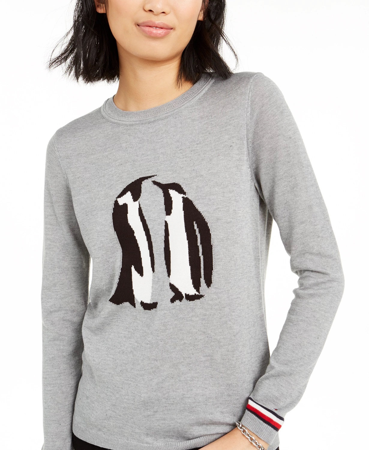 Suéter feminino Tommy Hilfiger Penguin cinza tamanho extra pequeno