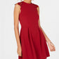 Vestido de festa curto sem mangas com decote em joia e flare, tamanho grande, vermelho, sem palavras