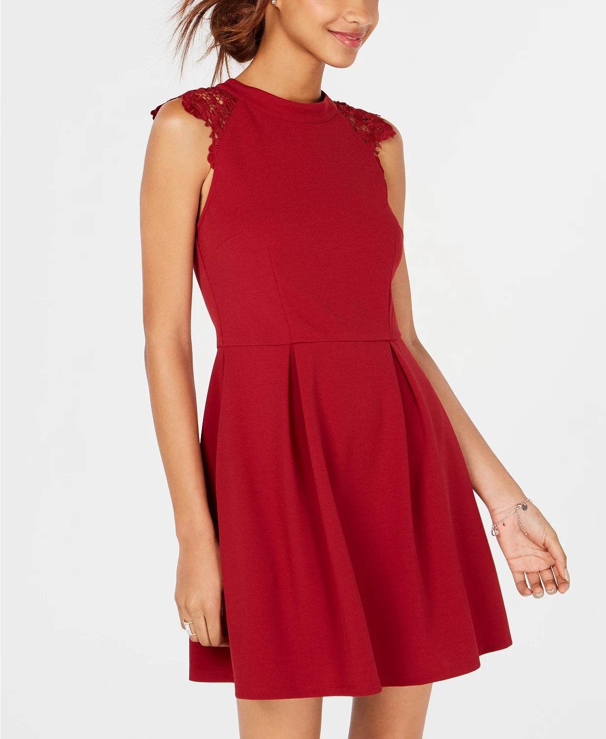 Vestido de festa curto sem mangas com decote em joia e flare, tamanho grande, vermelho, sem palavras