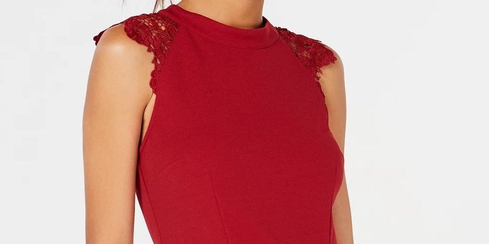 Vestido de festa curto sem mangas com decote em joia e flare, tamanho grande, vermelho, sem palavras