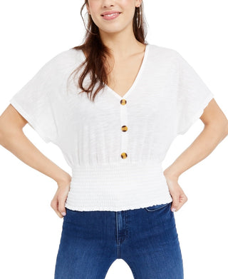 Blusa Crave Fame Junior com botões frontais e franzidos, branca, tamanho X-G