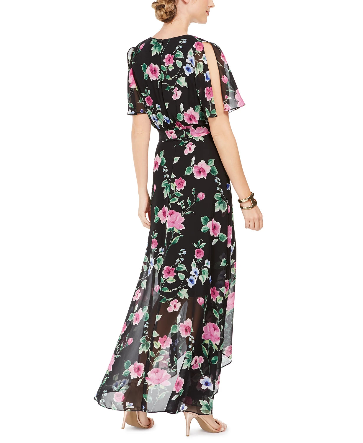 Vestido longo feminino Jessica Howard com estampa floral e efeito envelope, cor carvão, tamanho 16