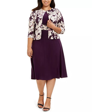 Vestido plus size com cintura franzida e jaqueta com estampa floral Jessica Howard feminino, roxo, tamanho 16W