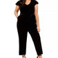 Jessica Howard Macacão feminino plus size de veludo com cinto, preto, tamanho pequeno e pequeno
