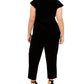 Jessica Howard Macacão feminino plus size de veludo com cinto, preto, tamanho pequeno e pequeno