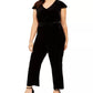 Jessica Howard Macacão feminino plus size de veludo com cinto, preto, tamanho pequeno e pequeno
