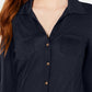 Camisa Crave Fame Junior com mangas dobradas e botões frontais, azul marinho, tamanho X-S