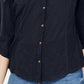 Camisa Crave Fame Junior com mangas dobradas e botões frontais, azul marinho, tamanho X-S