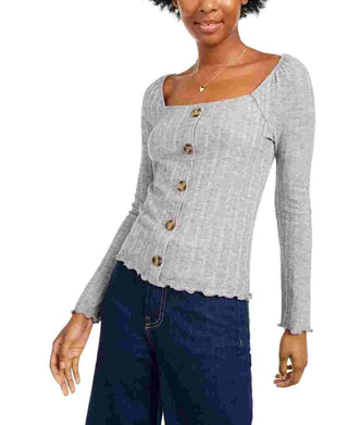 Blusa Pointelle com botões frontais do Almost Famous Juniors, cinza, tamanho X-G