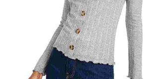 Blusa Pointelle com botões frontais do Almost Famous Juniors, cinza, tamanho X-G