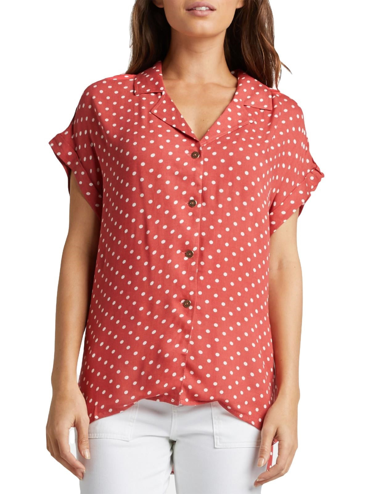 Camisa feminina com estampa de bolinhas Alisha da Silver Jeans Co, vermelha escura, tamanho grande
