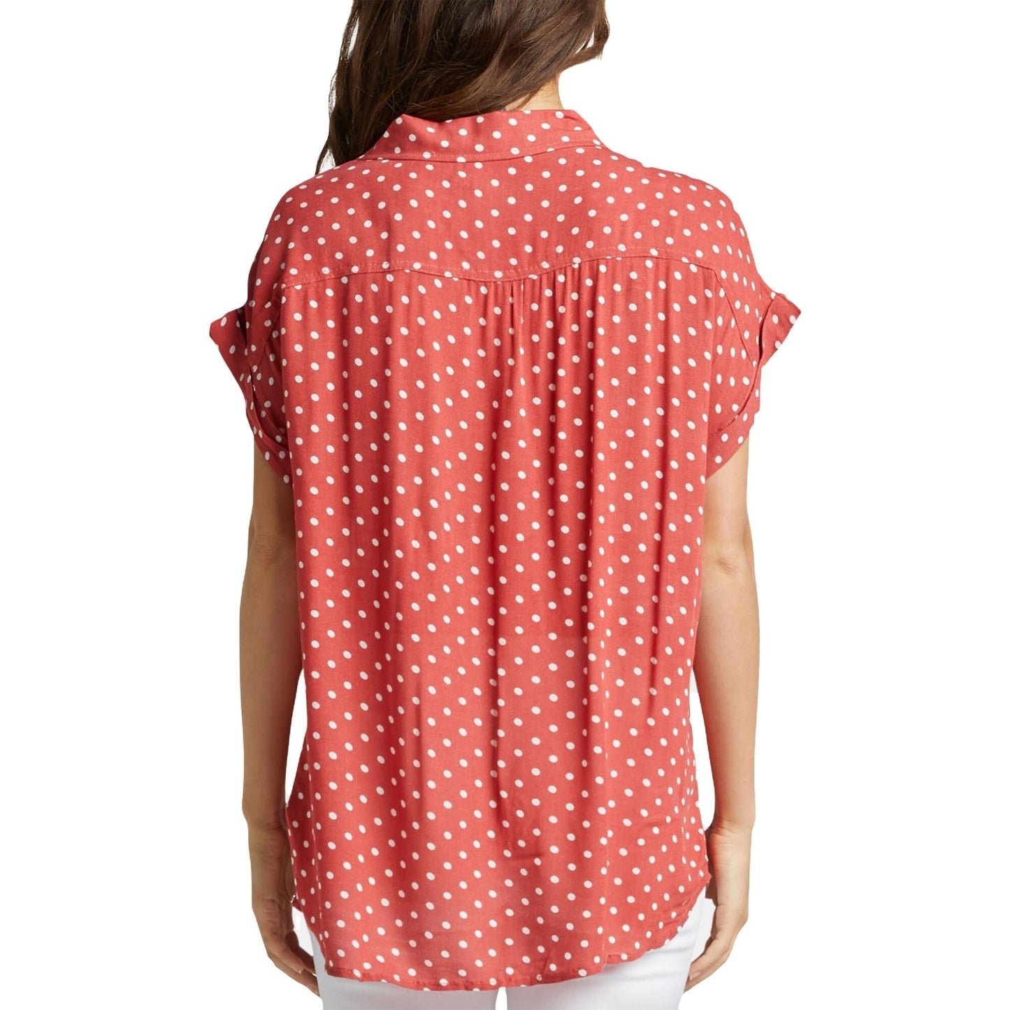 Camisa feminina com estampa de bolinhas Alisha da Silver Jeans Co, vermelha escura, tamanho grande