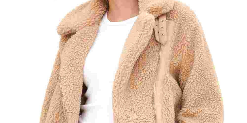 Jaqueta de motociclista feminina Levi's All Over Sherpa, bege, tamanho grande