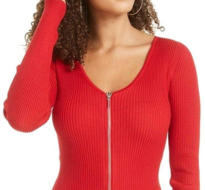 Vestido de coquetel curto com decote em V e manga comprida feminino Planet Gold, tamanho médio, vermelho