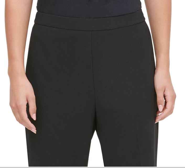 Calça feminina Calvin Klein reta, tamanho médio, preta