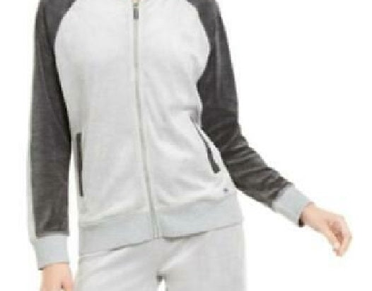Jaqueta Calvin Klein Feminina Colorblocked Velour com Zíper Cinza Tamanho Médio