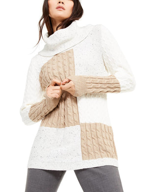 Suéter Calvin Klein Feminino Gola Careca com Blocos de Cores e Pontos Mistos, Branco, Tamanho Grande