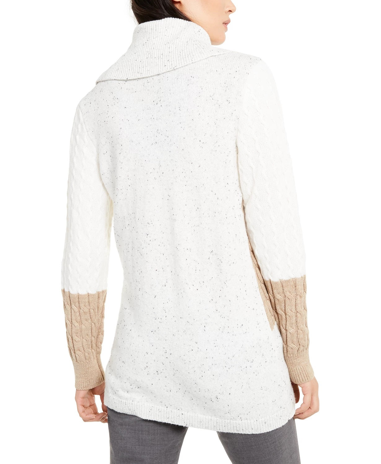 Suéter Calvin Klein Feminino Gola Careca com Blocos de Cores e Pontos Mistos, Branco, Tamanho Pequeno