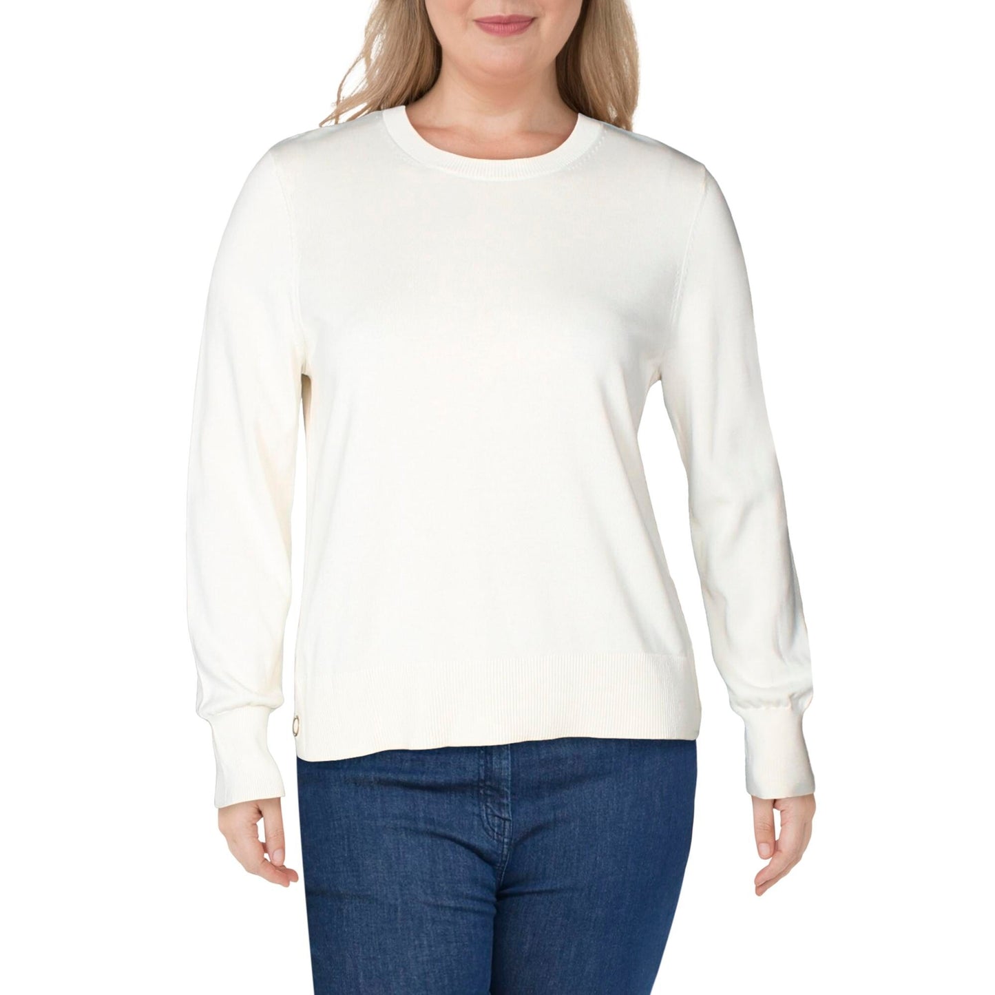 Suéter feminino Michael Kors com bainha de pressão, branco, tamanho grande