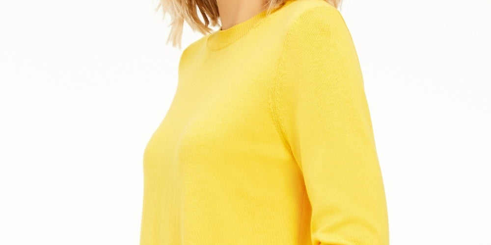 Suéter feminino Michael Kors com bainha de pressão, amarelo, tamanho médio