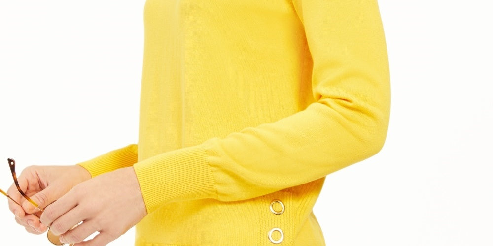 Suéter feminino Michael Kors com bainha de pressão, amarelo, tamanho médio