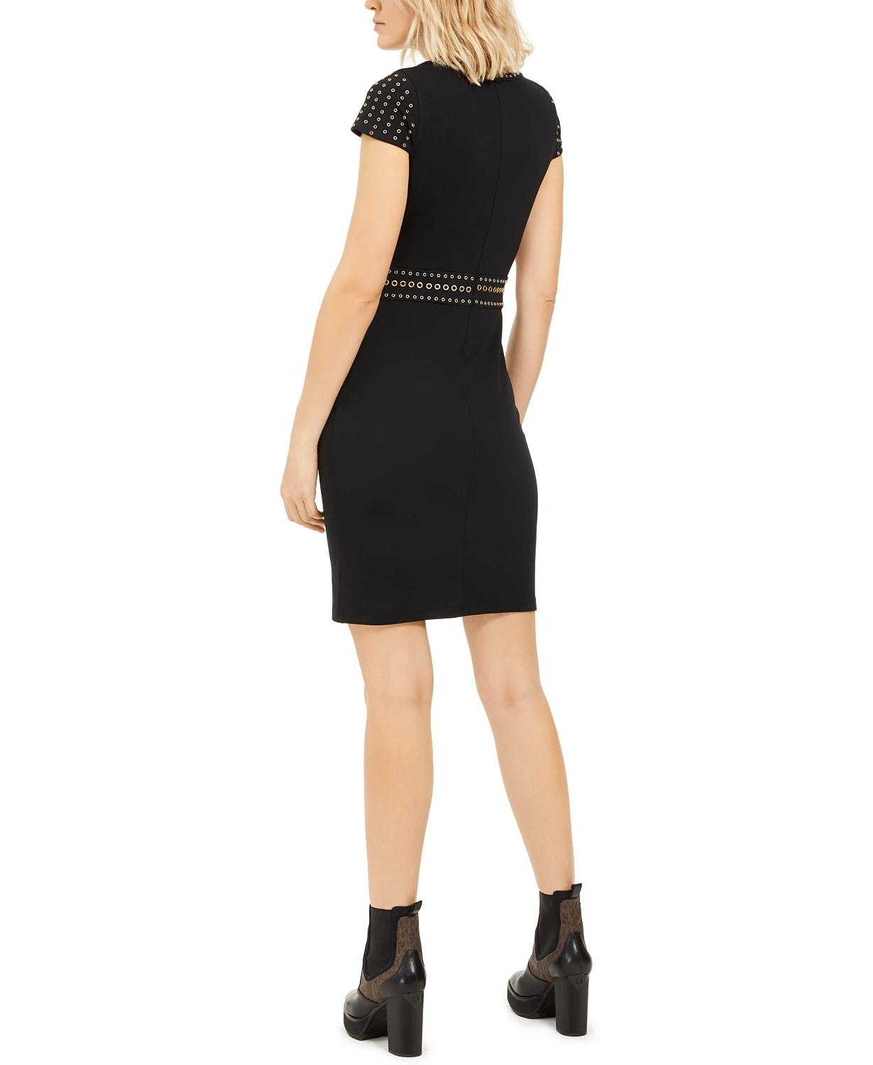 Vestido de coquetel curto com decote em joia e manga curta Michael Kors feminino, preto, tamanho grande