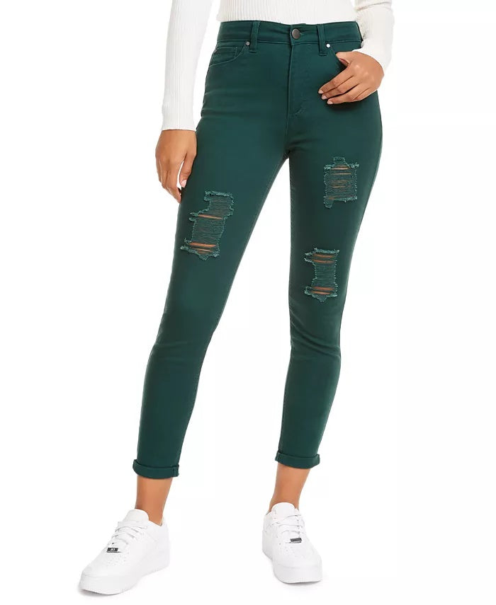 Calça jeans skinny desgastada Tinseltown Juniors, verde-escuro, tamanho 3