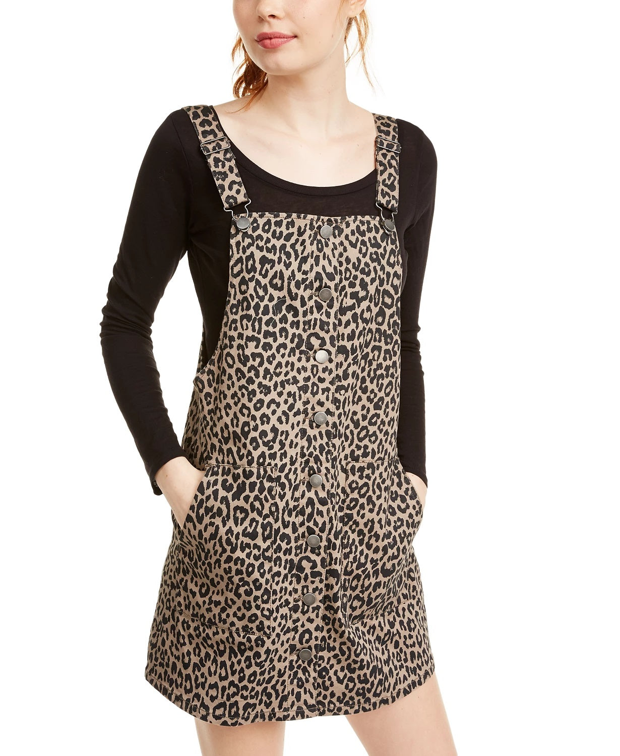 Tinseltown Juniors' Saia jeans estampada com botões na frente marrom tamanho grande