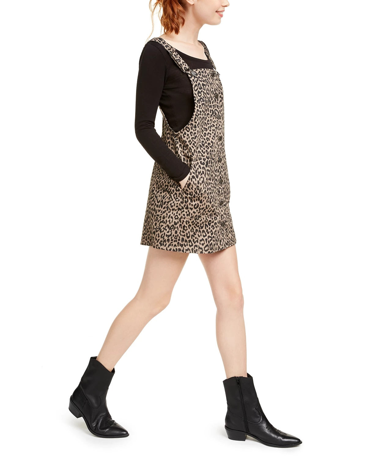 Tinseltown Juniors' Saia jeans estampada com botões na frente marrom tamanho grande