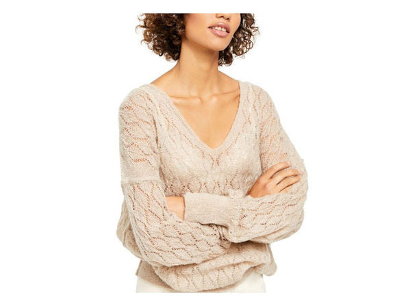 Suéter de malha aberta Say Hello da Free People para mulheres, tamanho médio, cinza-claro