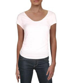 Camiseta feminina franzida com manga curta e gola redonda Free People, rosa, tamanho médio