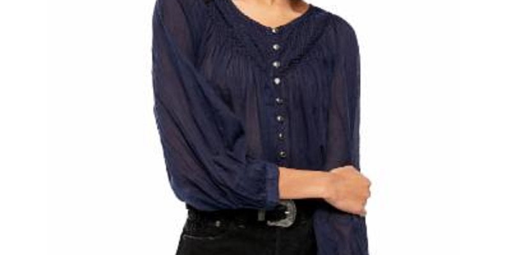 Blusa Free People Cool Meadow Peasant Feminina Grande Nwt Marinho Tamanho Grande