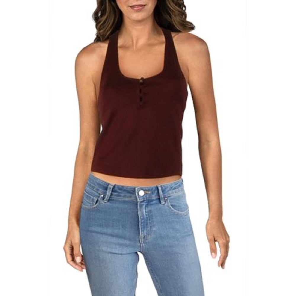 Lucky Brand Halter Crop Cami Feminino Vermelho Escuro Tamanho P