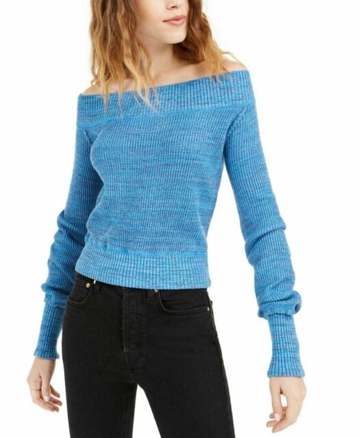 Suéter feminino com estampa de manga comprida e gola redonda, tamanho grande, azul marinho, da Free People