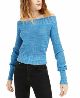 Suéter feminino com estampa de manga comprida e gola redonda, tamanho grande, azul marinho, da Free People