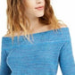 Suéter feminino com estampa de manga comprida e gola redonda, tamanho grande, azul marinho, da Free People