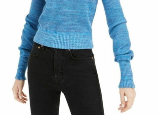 Suéter feminino com estampa de manga comprida e gola redonda, tamanho grande, azul marinho, da Free People