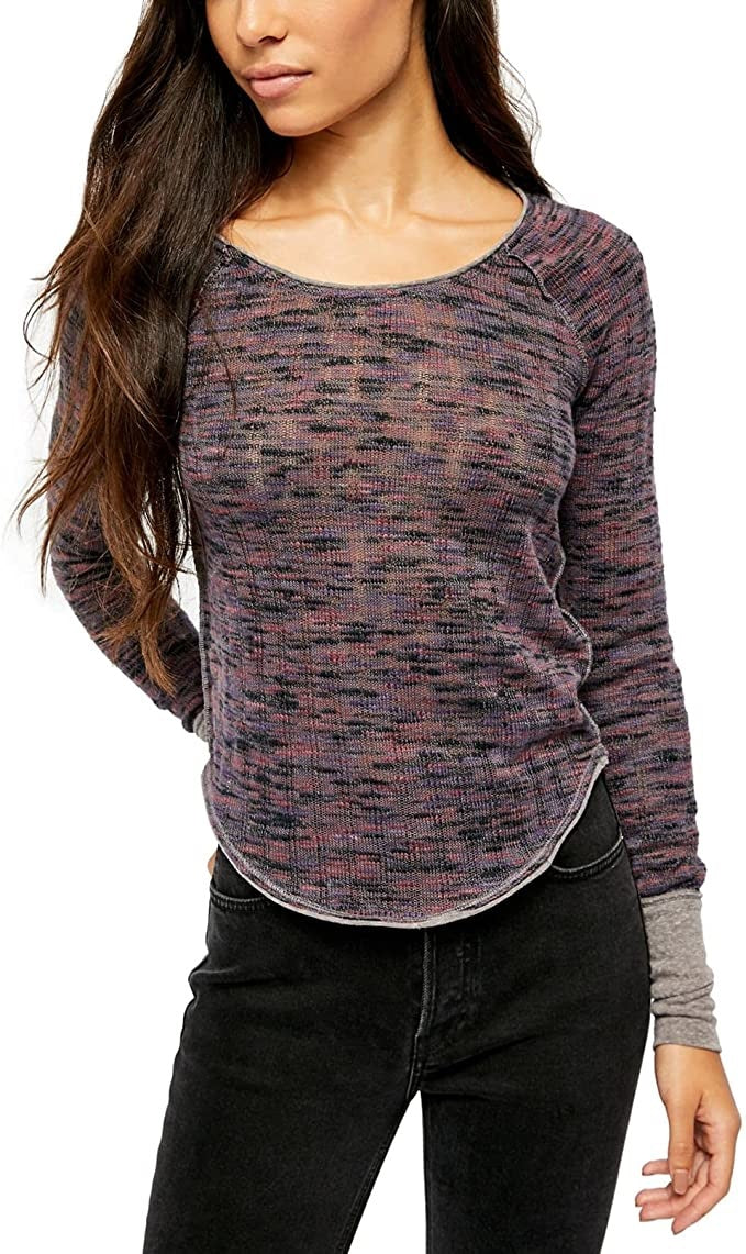 Camisa de malha feminina Free People Spaced Out, azul marinho, tamanho X-S