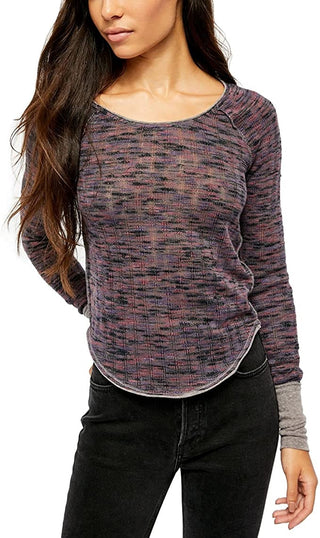 Camisa de malha feminina Free People Spaced Out, azul marinho, tamanho X-S